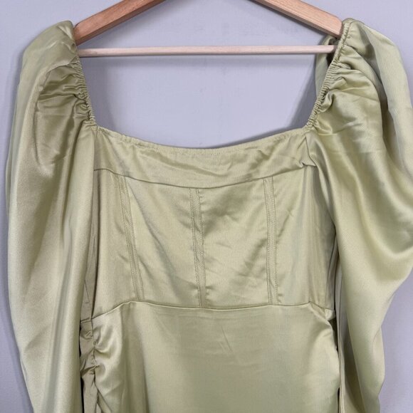 NWT PrettyLittleThing Puff Sleeve Corset Bodycon Mini Dress Womens 6 Olive Green - Picture 13 of 15